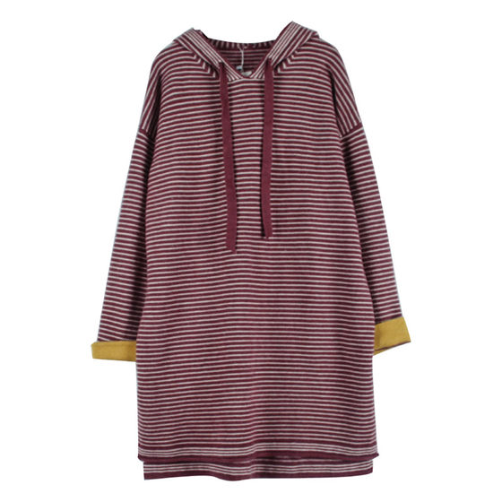 
Maternity wear autumn and winter sweater mid-length Korean fashion loose striped hooded sweatshirt knitted bottoming skirt winter trend