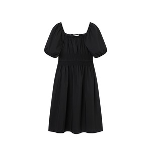
Eland clothes square collar puff sleeve dress for women with high waist slim big skirt long skirt summer style