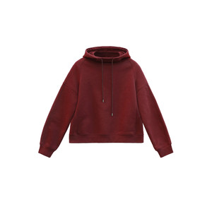 
2026 early spring hooded sweatshirt dark maroon warm sports casual top one-piece velvet long-sleeved hoodie women's short style