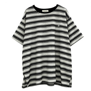 
Nochu Maternity Clothes~Fashionable Korean Style Maternity T-shirt Summer Clothing Pure Cotton Striped Loose Belly Covering Top Maternity Clothes