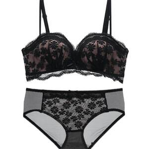 
Small breasts gathered underwear for women with sexy lace bra without steel rings and side breasts anti-sagging flat breasts thickened bra set