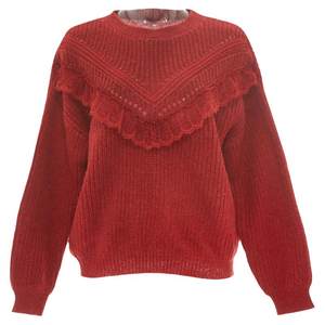 Wosha Bu Fei warm words red mohair loose sweater women's autumn and winter design sense niche round neck knitted sweater
