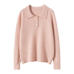 
100% Cashmere Sweater Women's POLO Lapel Loose Sweater Autumn and Winter New Pure Cashmere Slim Knitted Bottoming Top
