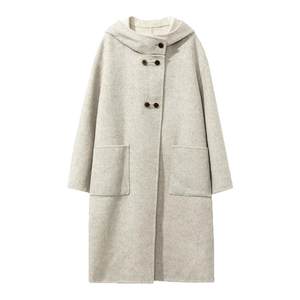 
[Floral Contrast Color] Staircase Button Wool + Rabbit Fur + Silk Wool Coat College Style Hooded Mid-Length Style