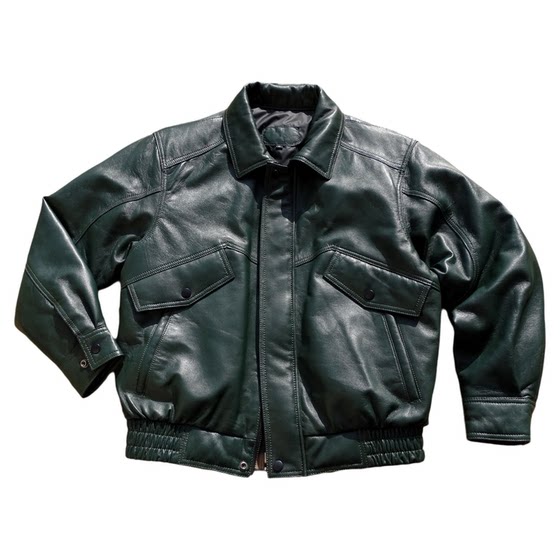 
Thin leather down jacket [sold at a loss] loose Hong Kong style retro silhouette unisex leather jacket for men and women