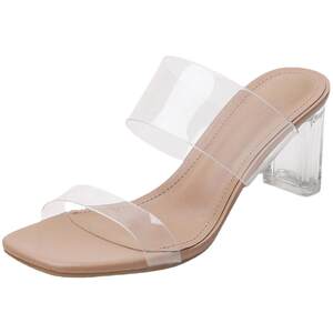 
High heels and sandals for women 2026 summer new style transparent crystal shoes fashion thick heels outer wear slippers shoes nude color