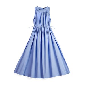 
Madden 2026 new blue sleeveless vest drawstring waist dress long one-piece pleated A-line skirt summer women