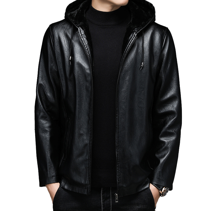 
Autumn and winter middle-aged and elderly leather jackets, hooded men's leather jackets, large size loose casual daddy suits, plush velvet thickened jackets