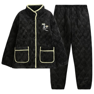 
Fenton Couple Pajamas Women's Winter Coral Velvet Three-Layer Thickened Padded Jacket Warm Antistatic Men's Home Clothing Set