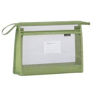Huajie double -layer subject file bag transparent mesh large -capacity zipper student discipline hand -lifting book bag tuition bag work test bag special information file file A4 file storage bag storage bag