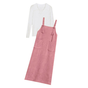 
Maternity dress suit spring and autumn 2026 new Korean version pink loose age-reducing suspender skirt top two-piece set for women