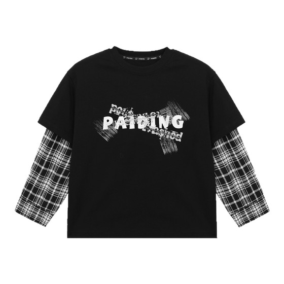
Paiding boys' T-shirt children's pure cotton top long-sleeved bottoming 2026 new spring plaid fake two-piece children's clothing trend