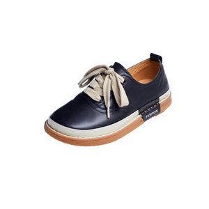 
2025 Spring New Genuine Leather Round Toe British Style Lace-Up Flat Heel Casual Shoes Contrast Color Women's Shoes
