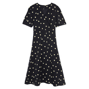 Misslady's self -retained Korean quality daisy dress shows thin waist, high waist, women's sexy temperament summer mid -length

