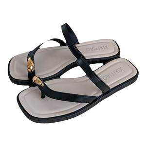 
Thin strip French flat-footed slippers for women ins fairy style, anti-slip high-end beach flip flops