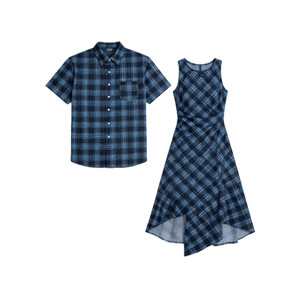 
Niche design couple's clothing summer 2026 Korean style short-sleeved shirts for men and women French style one skirt and one trendy dress