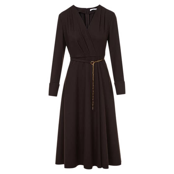 
[Focus Series] Langzi wool v-neck high-waisted A-line dress with high-end sense commuting 2025 winter new style