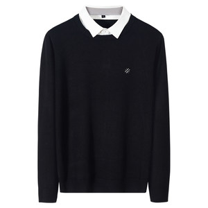 Fake two pieces of sweaters men's autumn and winter men's custom work work in a basement men with a shirt collar sweater top

