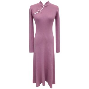 
Maternity wear autumn and winter dress retro Zen style cheongsam long skirt elegant covering the flesh and slimming knitted A-line skirt