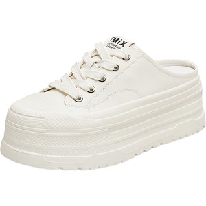 
Tianmeiyi Layer Cake Heightening Thick Sole Canvas Half Slippers Women's Outdoor Sandals White Shoes 2025 New Style