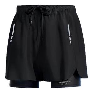 Men's fake two-piece swimsuit solid color lace up plus size flat angle quick drying fashion casual Korean version trendy men's beach swimsuit