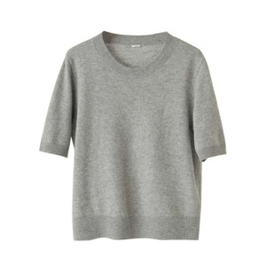 
26-count double-ply yarn, women's all-wool golden silk short-sleeved sweater, round-neck pullover sweater, spring style, women's clothing