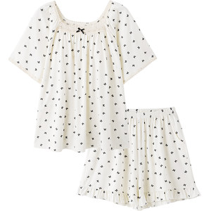 
Mrs. Sili cool modal pajamas women's short-sleeved French square tie breast pad summer lace home wear
