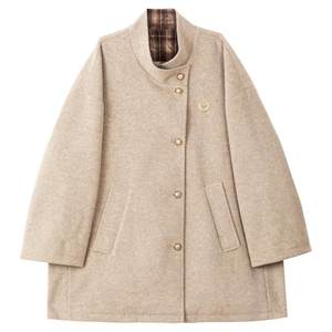 
KEIKO high-end stand-collar woolen coat 25 winter Korean checkered contrast mid-length woolen coat