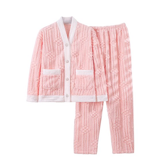 Shu cotton velvet pajamas women's cardigan pajamas set autumn and winter new wearable thickened coral velvet pajamas set to keep warm