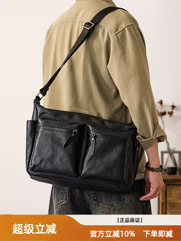 Genuine leather men's single-shoulder bag