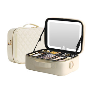 
OBOXins style mirror makeup bag with LED light dressing table top skin care cosmetic storage large capacity