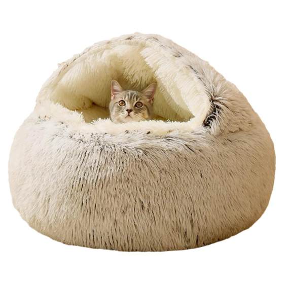 Cat's nest Winter warm and semi -closed cat sleeping cat bed Pet net red princess bed winter dog nest supplies
