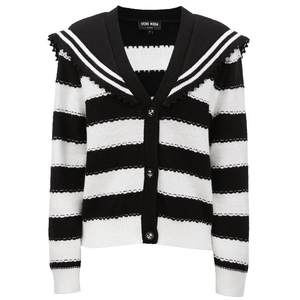 
Vero Moda Outlet Knit Cardigan for Women in Autumn and Winter Clearance Loose Navy Collar Black and White Striped Sweater Versatile