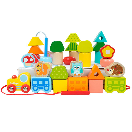 HAPE jungle train beads wearing rope thread puzzle early toys Infant baby babies, babies, hands are fine
