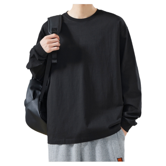 
2025 Autumn 260g Heavy American Solid Color Long Sleeve T-shirt Men's Pure Cotton Loose Sweater Round Neck Underwear Base Shirt
