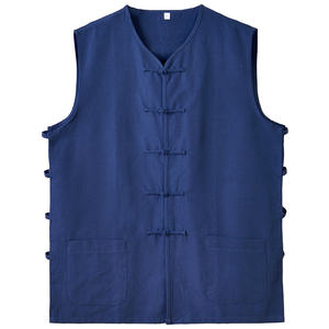 Men's pure cotton Chinese style Tang style vest, hollowed out Chinese style jacket, camisole sweatshirt, summer dad outfit, old man's shirt