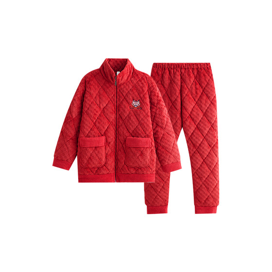 
Xuan Liang [Year of the Horse Style] Couple Pajamas Women's Winter Three-Layer Thickened Jacket Red Home Clothes Men's Suit