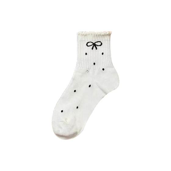 
Polka-dot bow pile socks for women 2025 new popular autumn and winter mid-calf socks winter anti-odor white stockings
