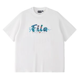 
FILA FUSION Fila trendy brand couple style knitted short-sleeved shirt summer new cool loose men's and women's T-shirt