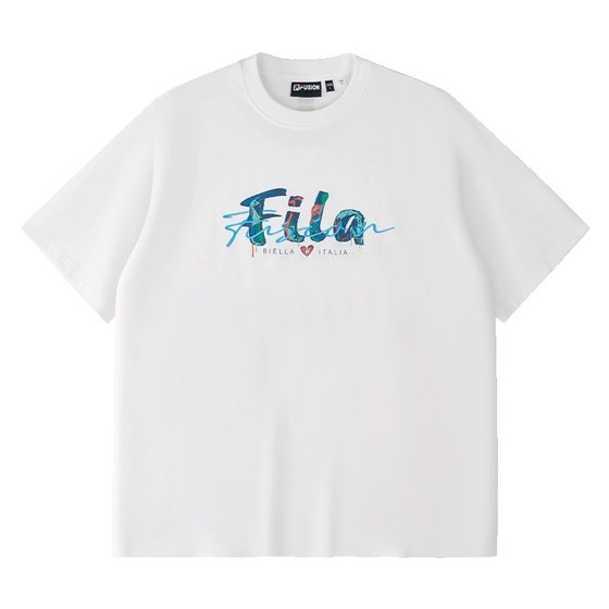 
FILA FUSION Fila trendy brand couple style knitted short-sleeved shirt summer new cool loose men's and women's T-shirt