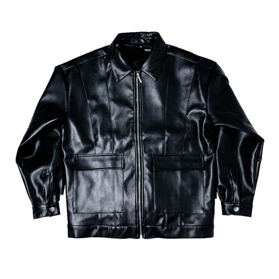 Locomotive leather coat men's riding service tide brand retro Pu Harley spring autumn jacket high -level sensory thin lapel leather jacket
