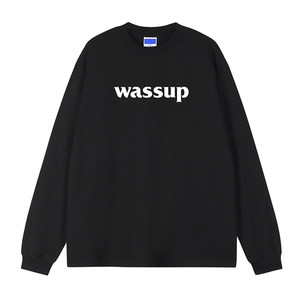 
WASSUP Basic Printed Round Neck Long Sleeve T-Shirt Men's Couple Bottoming Shirt Simple Loose Cotton Top Women's Trendy Brand
