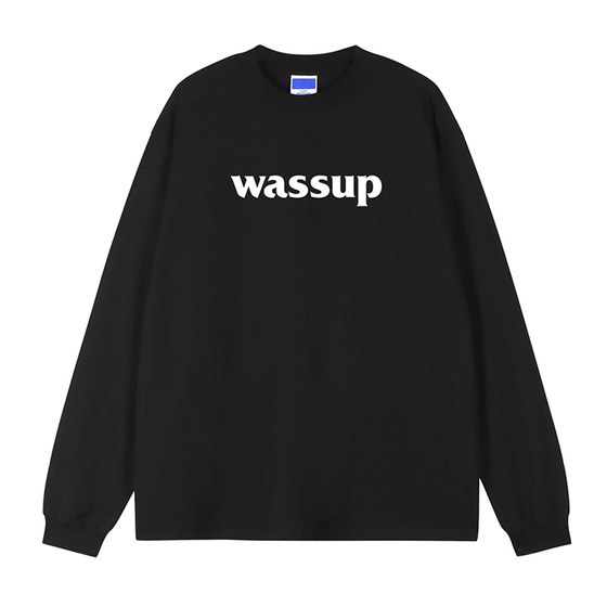 
WASSUP Basic Printed Round Neck Long Sleeve T-Shirt Men's Couple Bottoming Shirt Simple Loose Cotton Top Women's Trendy Brand