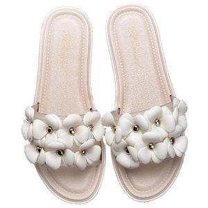 2024 New Camellia Flat Heel Slippers for Women's Summer Fashion Transparent Flower Women's Sandals for External Wear