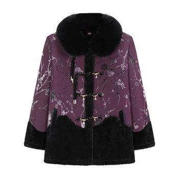 
Grandma's winter coat, middle-aged and elderly fur all-in-one coat, female mother's warm top, velvet thickened cotton jacket for the elderly