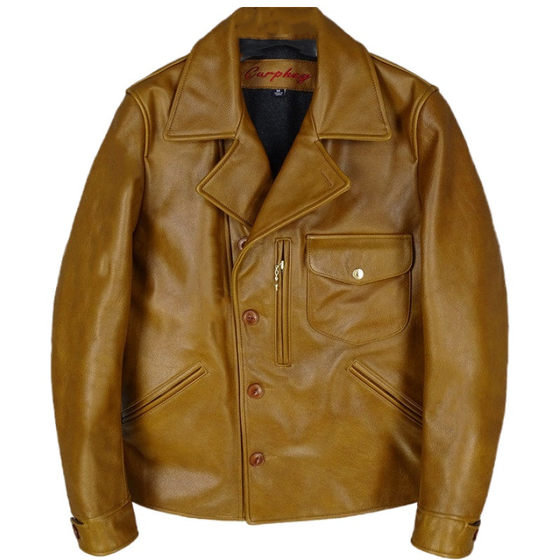 
Export surplus men's genuine leather first-layer yellow cowhide leather jackets and import oil waxed yellow cowhide bear retro style