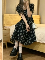 Шифоновое летнее платье, черная длинная юбка, французский стиль, цветочный принт