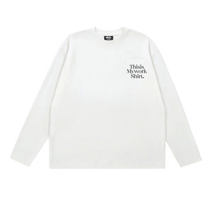 
Makemore long-sleeved T-shirt men's spring new pocket WORK embroidered cotton white loose couple tops women