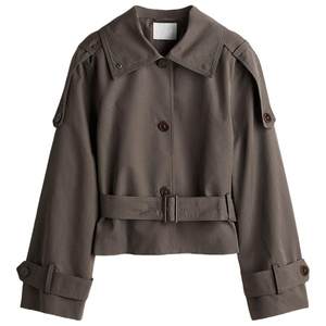 
HM women's trench coat 2025 autumn new large stand-up collar lapel trench coat fashionable comfortable long-sleeved top 1266915