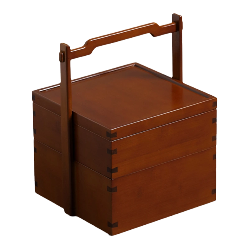竹製雙層古風點心盒提盒茶箱戶外茶室提箱可攜式多層中式食盒糕點盒-Taobao